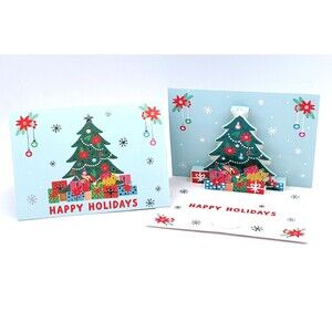 3D Pop Up Christmas Greeting Cards 5pc Set Happy Holidays Tree Gifts Snowflakes